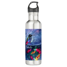 Botella De Agua Flores tropicales,colibrí personalizado