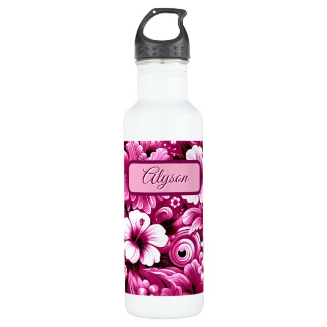 Botella De Agua Flores tropicales hawaianas Hibiscus personalizada (Anverso)