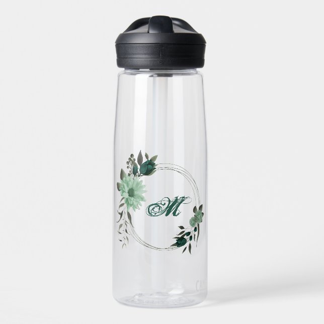 Botella De Agua flores verdes esmeralda botánico (Delante)