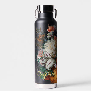 Botella De Agua Flores Vintage Floral Art Faux Gold Monogramado