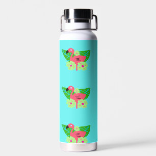 Botella De Agua Flores y flamencos tropicales
