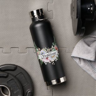 Botella De Agua Flores y hojas elegantes y personalizadas