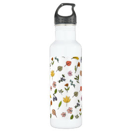 Botella De Agua flores y hojas rojas y amarillas rosas de otoño