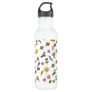 Botella De Agua flores y hojas rojas y amarillas rosas de otoño