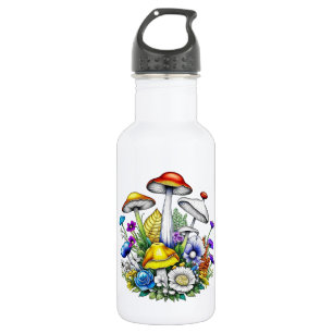 Botella De Agua Flores y hongos mágicos y caprichosos