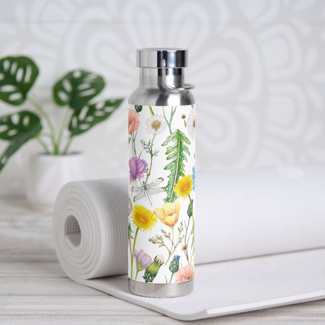 Botella De Agua Flores y mariposas en flores silvestres (Yoga)