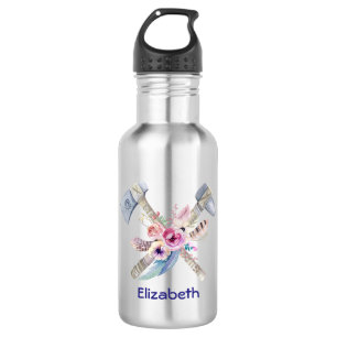 Botella De Agua Flores y plumas Tomahawk personalizadas