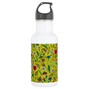 Botella De Agua Flores y polillas silvestres en verde