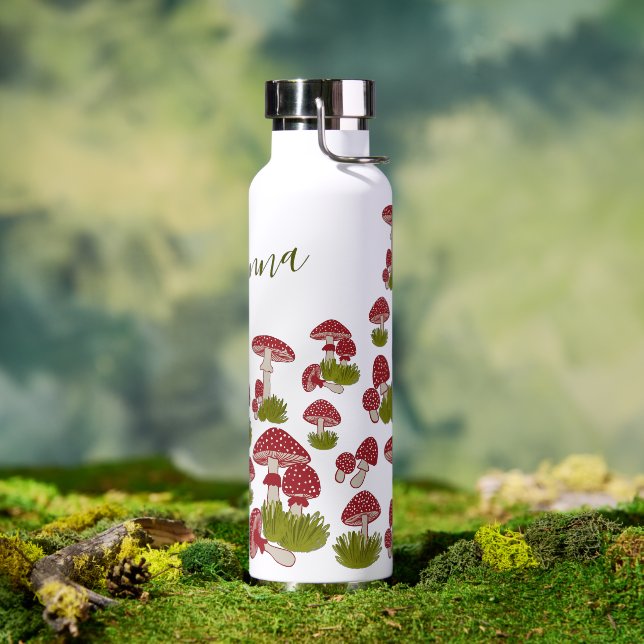 Botella De Agua Fly Mushrooms Goblincore Garden Nombre personaliza (Exterior)