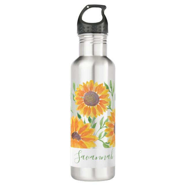 Botella De Agua Foliage verde de girasoles amarillos personalizado (Anverso)