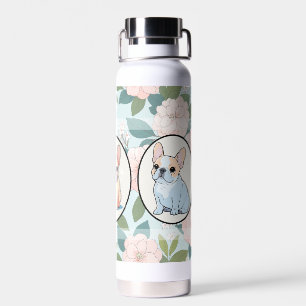 Botella De Agua Fondo de flores clásicas de los Bulldoges francese