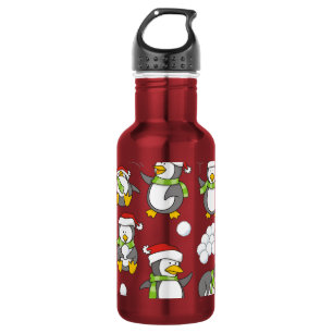 Botella De Agua fondo de pingüinos de Navidad