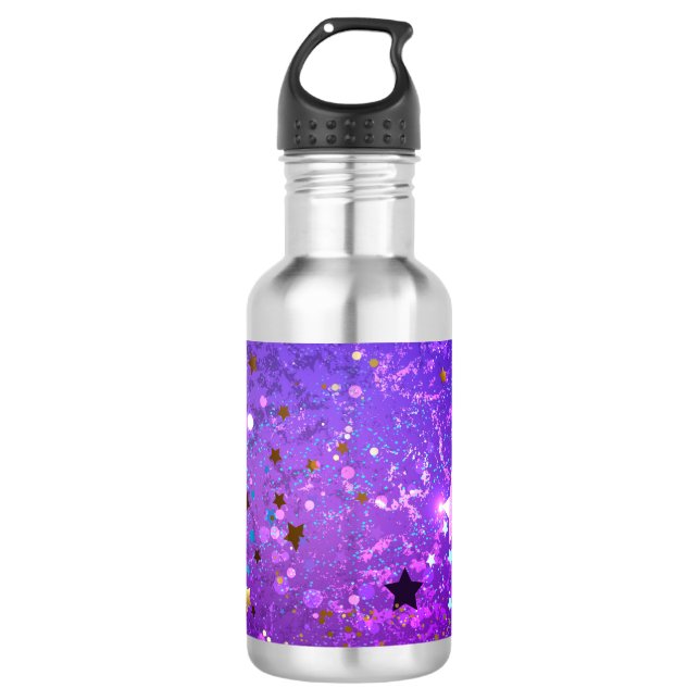 Botella De Agua Fondo de Relieve metalizado púrpura con estrellas (Anverso)