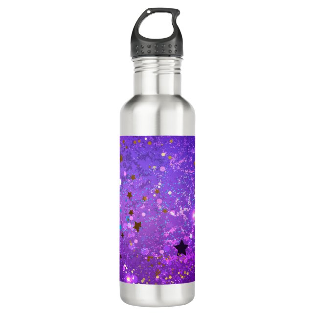 Botella De Agua Fondo de Relieve metalizado púrpura con estrellas (Anverso)