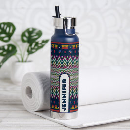 Botella De Agua Fondo del Ornamento del Folklore Geométrico Ikat |