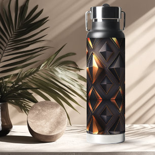 Botella De Agua Formas geométricas elegantes de oro negro