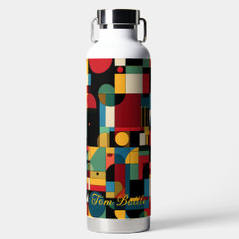Botella De Agua Formas geométricas retro - Nombre personalizado en