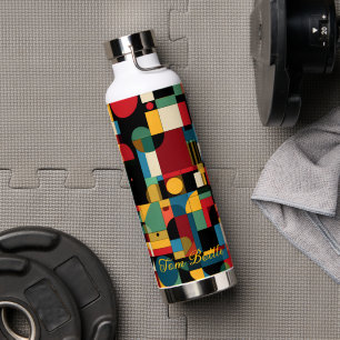 Botella De Agua Formas geométricas retro - Nombre personalizado en