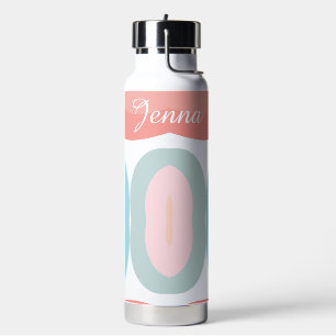 Botella De Agua Formas retro- nombre de guión arcoiris pastel