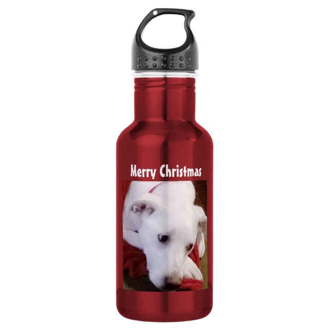 Botella De Agua Foto de cachorro adorable de Navidad en rojo (Anverso)