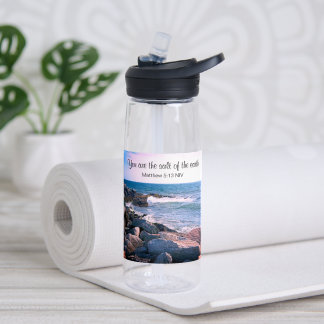 Botella De Agua Foto de Mar Azul Sal de la Tierra Versículo Bíblic