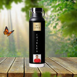 Botella De Agua Foto del logotipo del negocio negro<br><div class="desc">Un fondo negro clásico. Personalice y agregue su logotipo de negocio,  nombre y foto de perfil.</div>