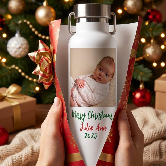 Botella De Agua Foto Navidad del primer bebé Personalizar (Subido por el creador)