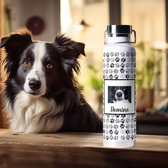 Botella De Agua Foto personalizada perro gato mascota nombre monog (Subido por el creador)