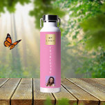Botella De Agua Foto rosa del logotipo de negocios<br><div class="desc">Un fondo rosa de moda. Personalice y agregue su logotipo de negocio,  nombre y foto de perfil.</div>