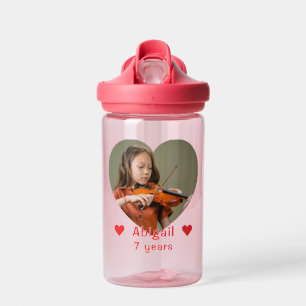 Botella De Agua Foto y nombre, corazón para niños
