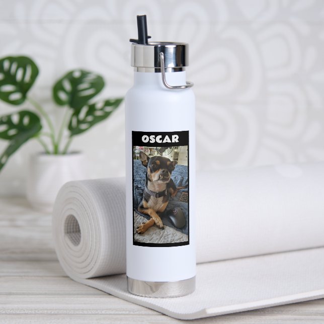 Botella De Agua Foto y nombre del Mascota personalizado (Yoga)