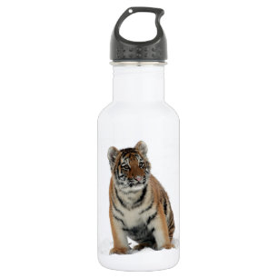 Botella De Agua Fotografía de cachorro de tigre en la nieve