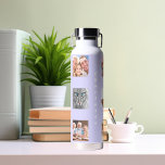 Botella De Agua Fotografía de la familia nombre lavender<br><div class="desc">Personaliza y agrega 9 fotos de familia,  amigos,  mascotas. Agregue su nombre de pila y letras blancas de nombre de familia. Lavanda,  fondo violeta</div>
