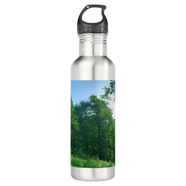 Botella De Agua Fotografía del paisaje de los bosques verdes (Anverso)