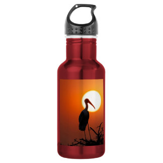 Botella De Agua Fotomural de Silueta de Cigüeña al Atardecer Pacíf