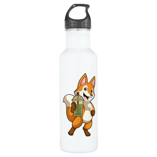 Botella De Agua Fox bebiendo con té de burbuja (Anverso)