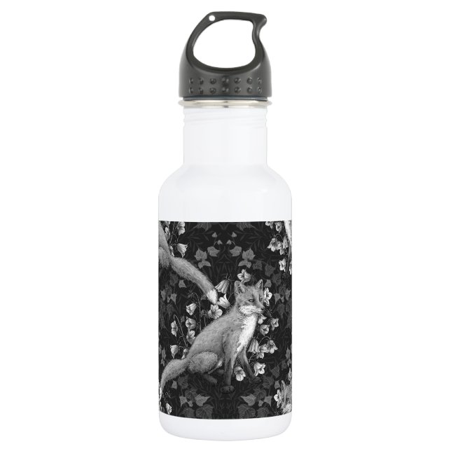 Botella De Agua Fox, bellflores y hiedra, monocromo, pared platead (Anverso)