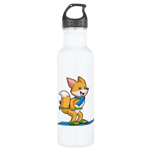 Botella De Agua Fox como esquiador con bastones de esquí y esquí (Anverso)