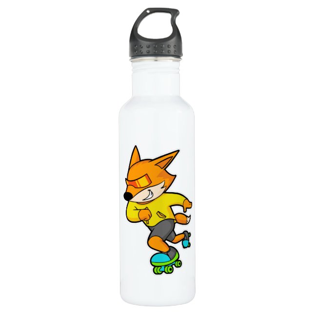 Botella De Agua Fox como patinador con patines de rodillos (Anverso)