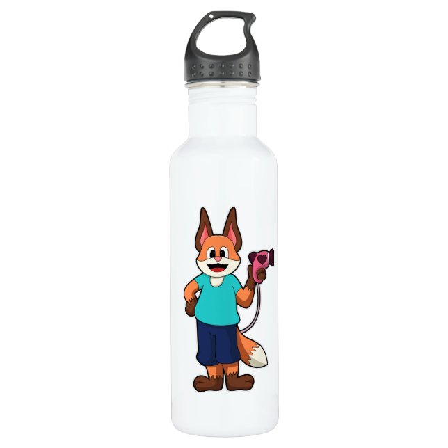 Botella De Agua Fox como peluquero con secador de pelo (Anverso)