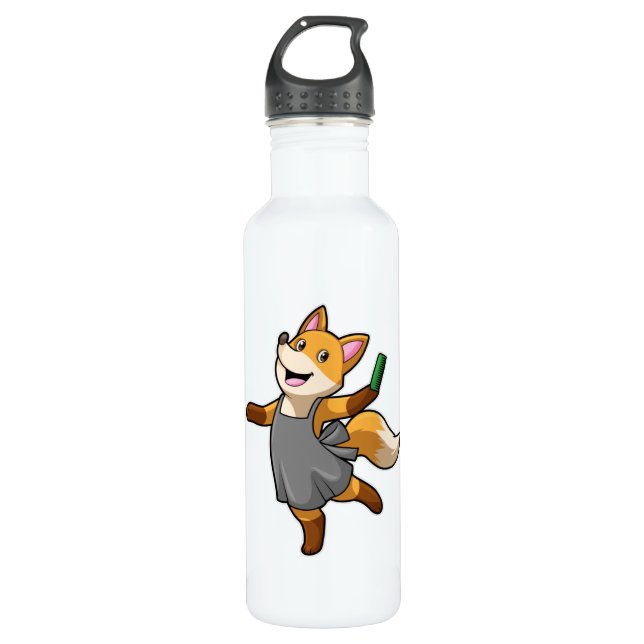 Botella De Agua Fox como peluquero con tijeras (Anverso)
