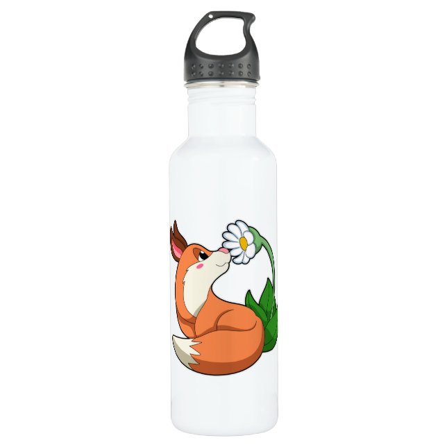 Botella De Agua Fox con flor blanca (Anverso)