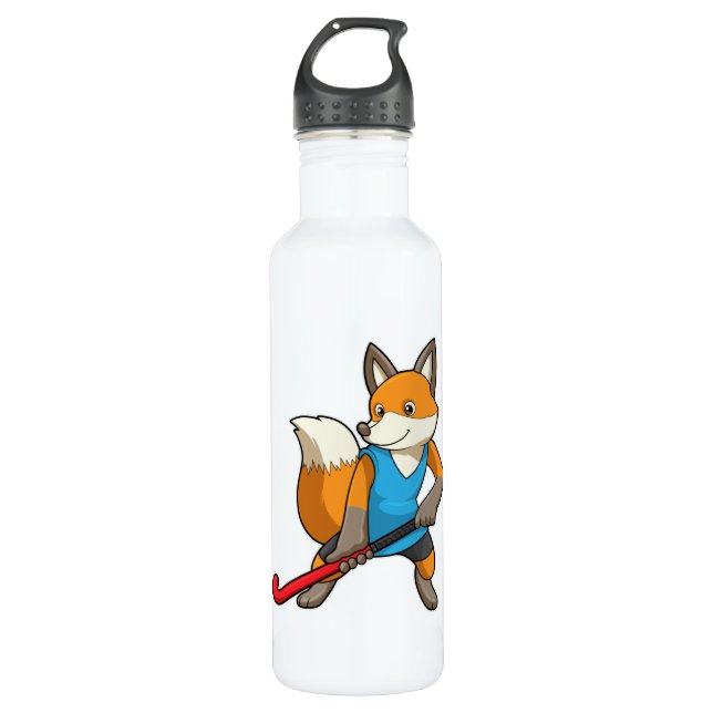 Botella De Agua Fox en hockey con bate de hockey (Anverso)