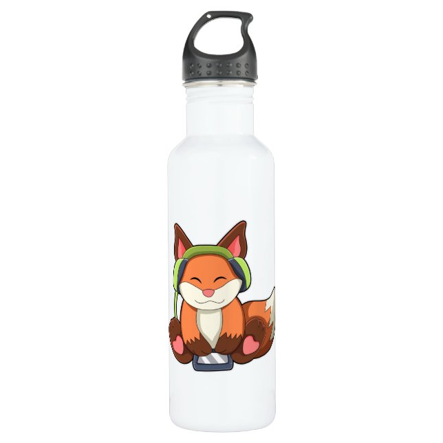 Botella De Agua Fox en la música con auriculares (Anverso)