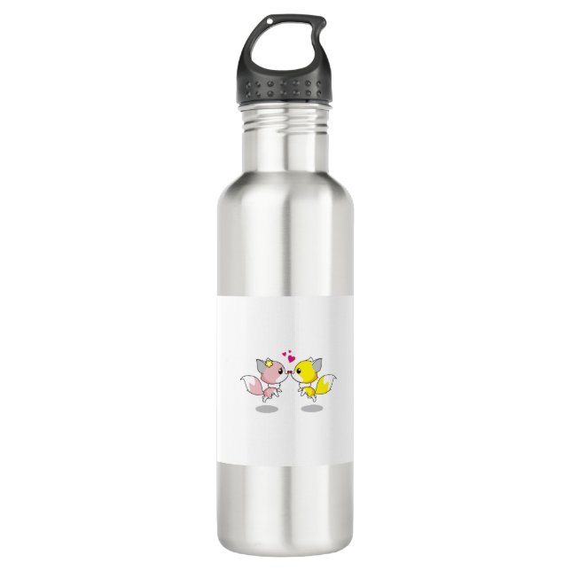 Botella De Agua Fox Love Kiss Animal Cute Personalizado Diseño Fun (Anverso)