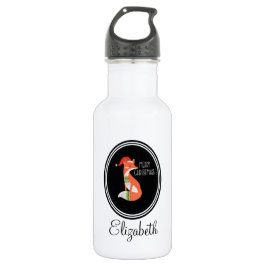 Botella De Agua Fox naranja en Red Santa Hat Feliz Navidad