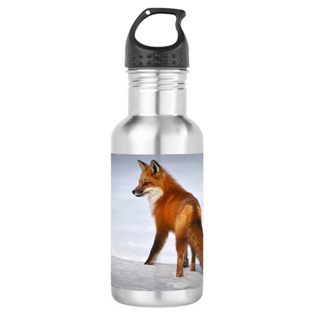 Botella De Agua Fox roja en nieve de invierno (Anverso)