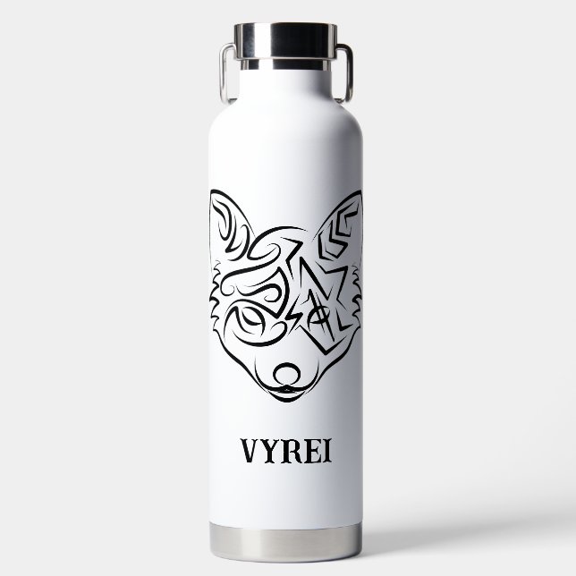 Botella De Agua Fox tribal negra y blanca (Delantero)