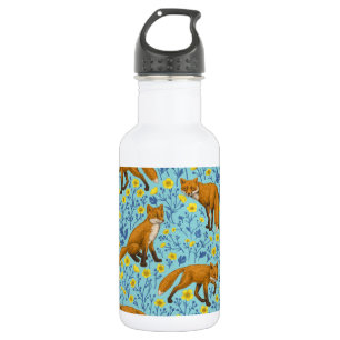 Botella De Agua Foxes y mariposas en azul de la piscina