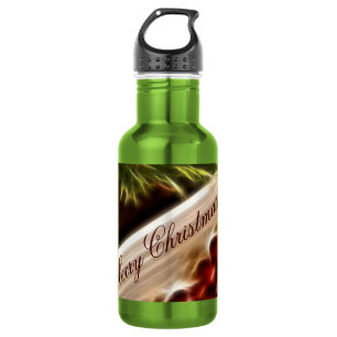 Botella De Agua Fractal Cranberry Navidades con Personalizable Tex